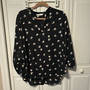 Black floral 3/4 sleeve blouse. Worn once